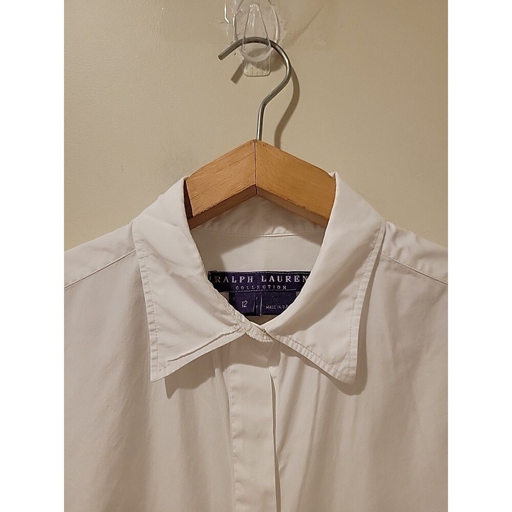 Ralph Lauren Purple Label Collection White Cotton French Cuff Shirt Womens 12 - Picture 3 of 13
